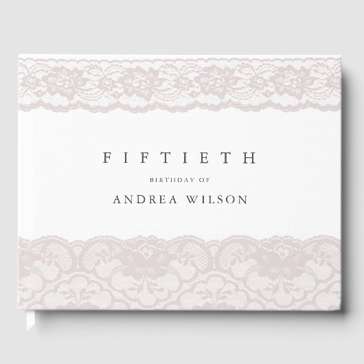 Elegant Pink Lace 50th Birthday Party Gastenboek (Voorkant)