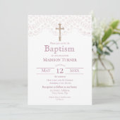 Elegant Pink Lace | Baptism Uitnodiging (Staand voorkant)