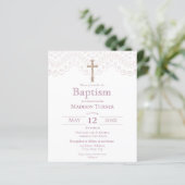 Elegant Pink Lace | Baptism Uitnodiging (Staand voorkant)