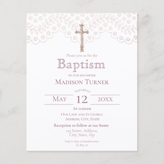 Elegant Pink Lace | Baptism Uitnodiging (Voorkant)