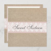 Elegant Pink Lace Burlap Birthday Uitnodiging (Voorkant / Achterkant)