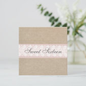 Elegant Pink Lace Burlap Birthday Uitnodiging (Staand voorkant)