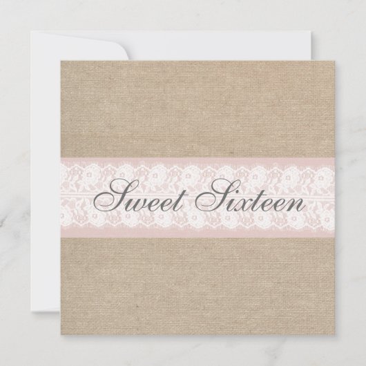 Elegant Pink Lace Burlap Birthday Uitnodiging (Voorkant)