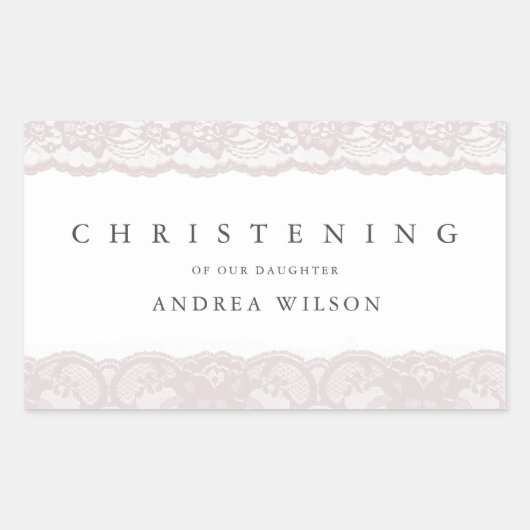 Elegant Pink Lace Christening baptisme voor Rechthoekige Sticker (Voorkant)