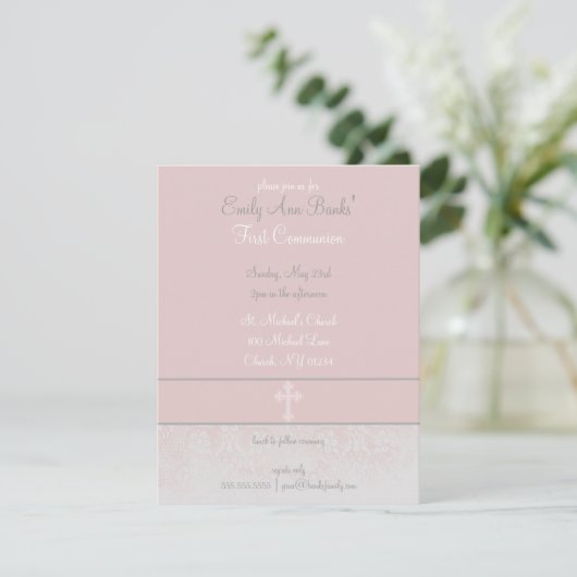 Elegant Pink Lace First Heilige Communauteit Uitno Kaart (Staand voorkant)