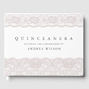 Elegant Pink Lace Quinceanera 15th Birthday Party Gastenboek