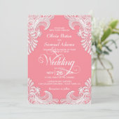 Elegant Pink Lace Wedding Kaart (Staand voorkant)