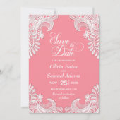 Elegant Pink Lace Wedding Save The Date (Voorkant)