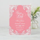Elegant Pink Lace Wedding Save The Date (Staand voorkant)