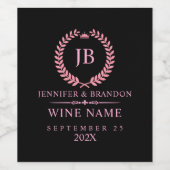 Elegant Pink Laurel Wreath Wijn Etiket (Enkel label)