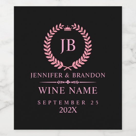 Elegant Pink Laurel Wreath Wijn Etiket (Enkel label)