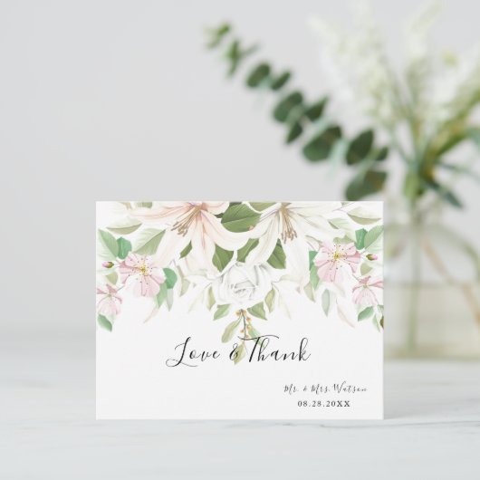 Elegant Pink Lili | Ivory Roos Floral Hartelijk da Briefkaart (Staand voorkant)