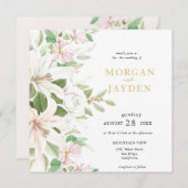 Elegant Pink Lili | Ivory Roos Floral Wedding Invi Kaart (Voorkant / Achterkant)