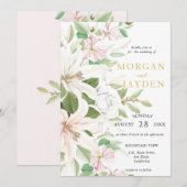 Elegant Pink Lili | Ivory Roos Floral Wedding Kaart (Voorkant / Achterkant)