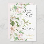 Elegant Pink Lili | Ivory Roos Floral Wedding Save The Date (Voorkant / Achterkant)