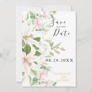 Elegant Pink Lili   Ivory Roos Floral Wedding Save The Date