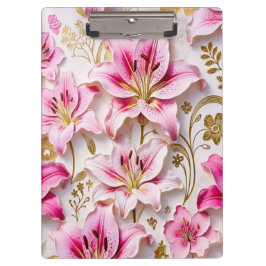 Elegant Pink Lilies with Golden Botanical Accents Klembord