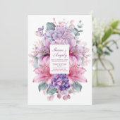 Elegant Pink Lily Purple Hydrangea Watercolor Kaart (Staand voorkant)