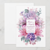 Elegant Pink Lily Purple Hydrangea Watercolor Kaart (Voorkant / Achterkant)