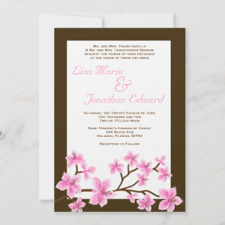 Elegant Pink Lily Wedding Invitation 5x7 Linen Kaart