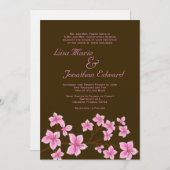Elegant Pink Lily Wedding Invitation 5x7 Linen Kaart (Voorkant / Achterkant)