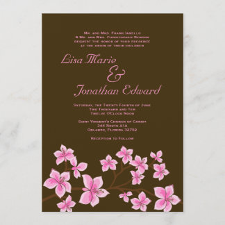 Elegant Pink Lily Wedding Invitation 5x7 Linen Kaart