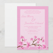 Elegant Pink Lily Wedding Invitation 5x7 Linen Kaart (Voorkant / Achterkant)