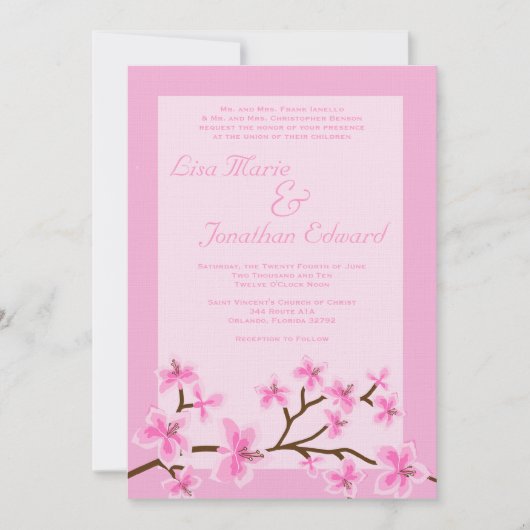 Elegant Pink Lily Wedding Invitation 5x7 Linen Kaart (Voorkant)