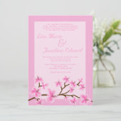 Elegant Pink Lily Wedding Invitation 5x7 Linen Kaart (Staand voorkant)