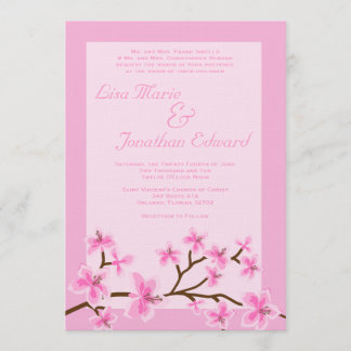 Elegant Pink Lily Wedding Invitation 5x7 Linen Kaart