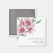 Elegant Pink Lily Wedding Save the Date Magneet (Voorkant / Achterkant)