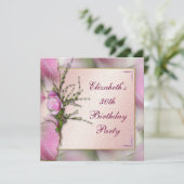 Elegant Pink Magnolia Birthday Party Kaart (Staand voorkant)
