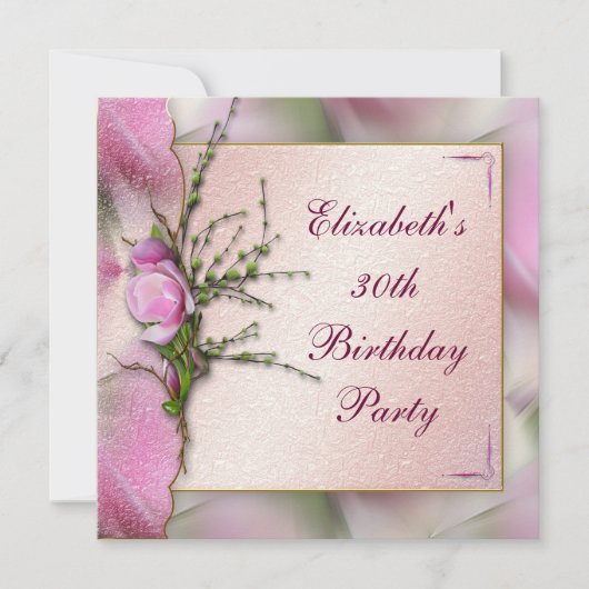 Elegant Pink Magnolia Birthday Party Kaart (Voorkant)