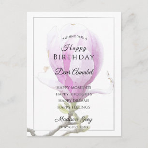 Elegant Pink Magnolia Birthday Wishes Briefkaart
