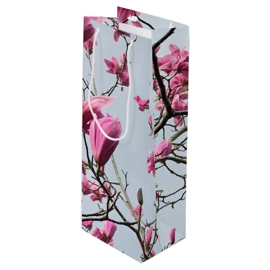 Elegant Pink Magnolia Blossom Peaceful Hanami Wijn Cadeautas (Voorkant Gekanteld)