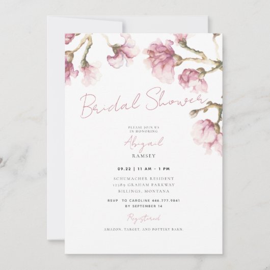 Elegant Pink Magnolia Floral Vrijgezellenfeest Kaart (Voorkant)