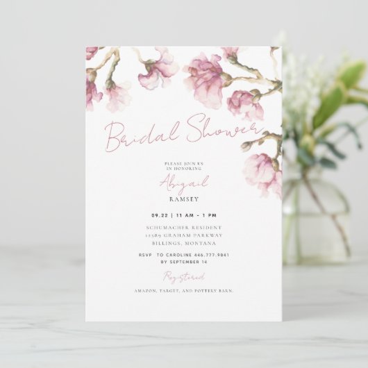 Elegant Pink Magnolia Floral Vrijgezellenfeest Kaart (Staand voorkant)