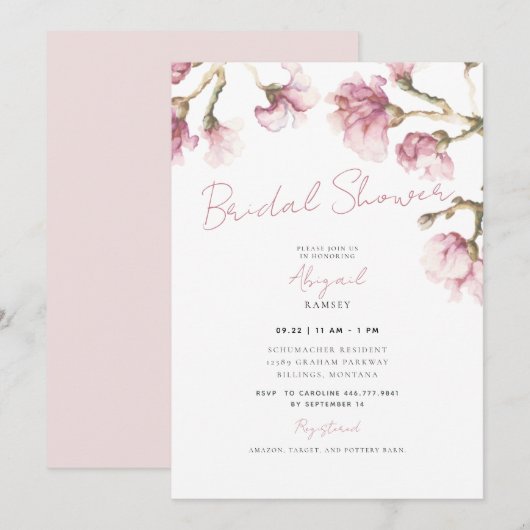 Elegant Pink Magnolia Floral Vrijgezellenfeest Kaart (Voorkant / Achterkant)