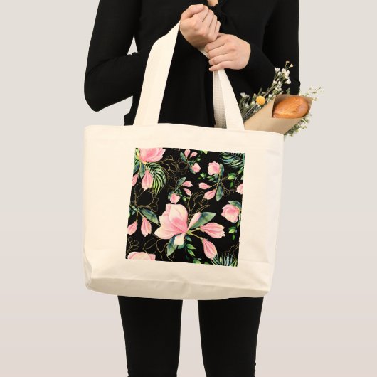 Elegant Pink Magnolia Pattern Waterverf Grote Tote Bag (Voorkant (product))