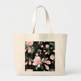 Elegant Pink Magnolia Pattern Waterverf Grote Tote Bag