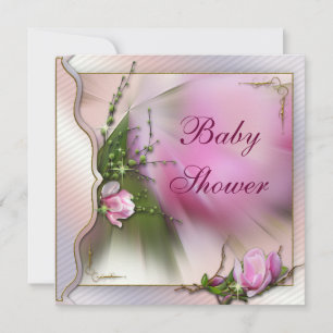 Elegant Pink Magnolia Sparkle Baby shower Kaart