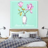 Elegant Pink Magnolia Watercolor Canvas Afdruk (Insitu (Slaapkamer))