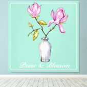 Elegant Pink Magnolia Watercolor Canvas Afdruk (Insitu (Houten vloer))
