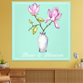 Elegant Pink Magnolia Watercolor Canvas Afdruk