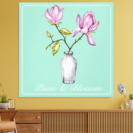 Elegant Pink Magnolia Watercolor Canvas Afdruk (Insitu (Woonkamer))