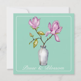 Elegant Pink Magnolia Watercolor in Glass Vase