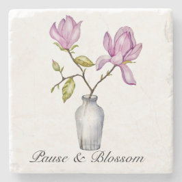 Elegant Pink Magnolia Watercolor in Glass Vase Stenen Onderzetter