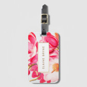 Elegant Pink Magnolia Waterverf Floral Bagagelabel (Voorkant (verticaal))