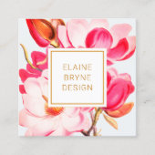 Elegant Pink Magnolia Waterverf Floral Square Bus Vierkante Visitekaartje (Voorkant)