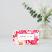 Elegant Pink Magnolia Waterverf Floral Visitekaartje (Staand voorkant)